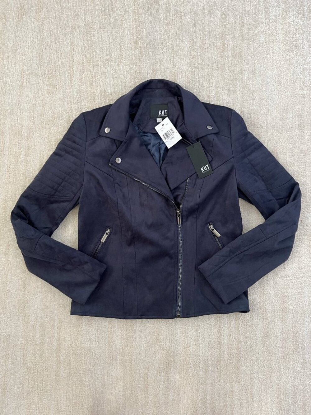 NWT Kut From The Kloth Blue Faux Suede Moto Jacket S